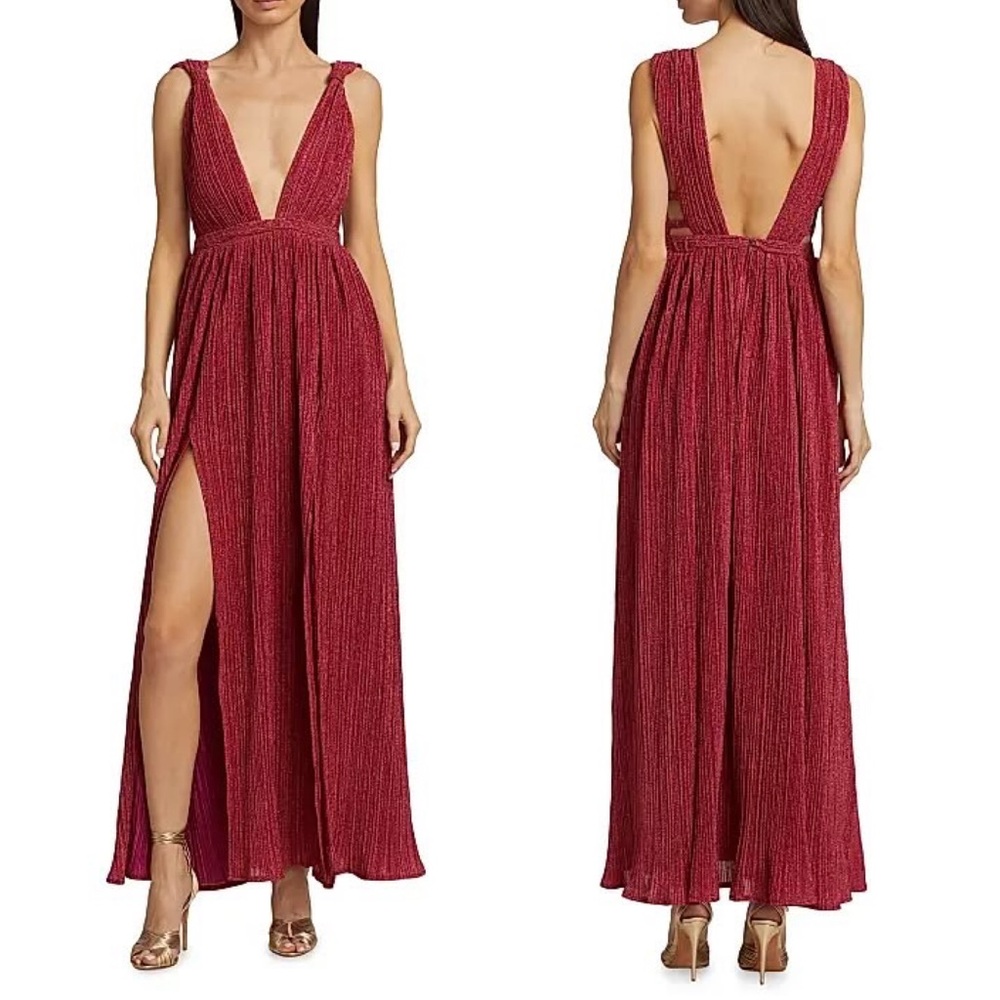 Line & Dot Allure V Neck Maxi Dress Shimmering Raspberry Red Size XS NEW $150